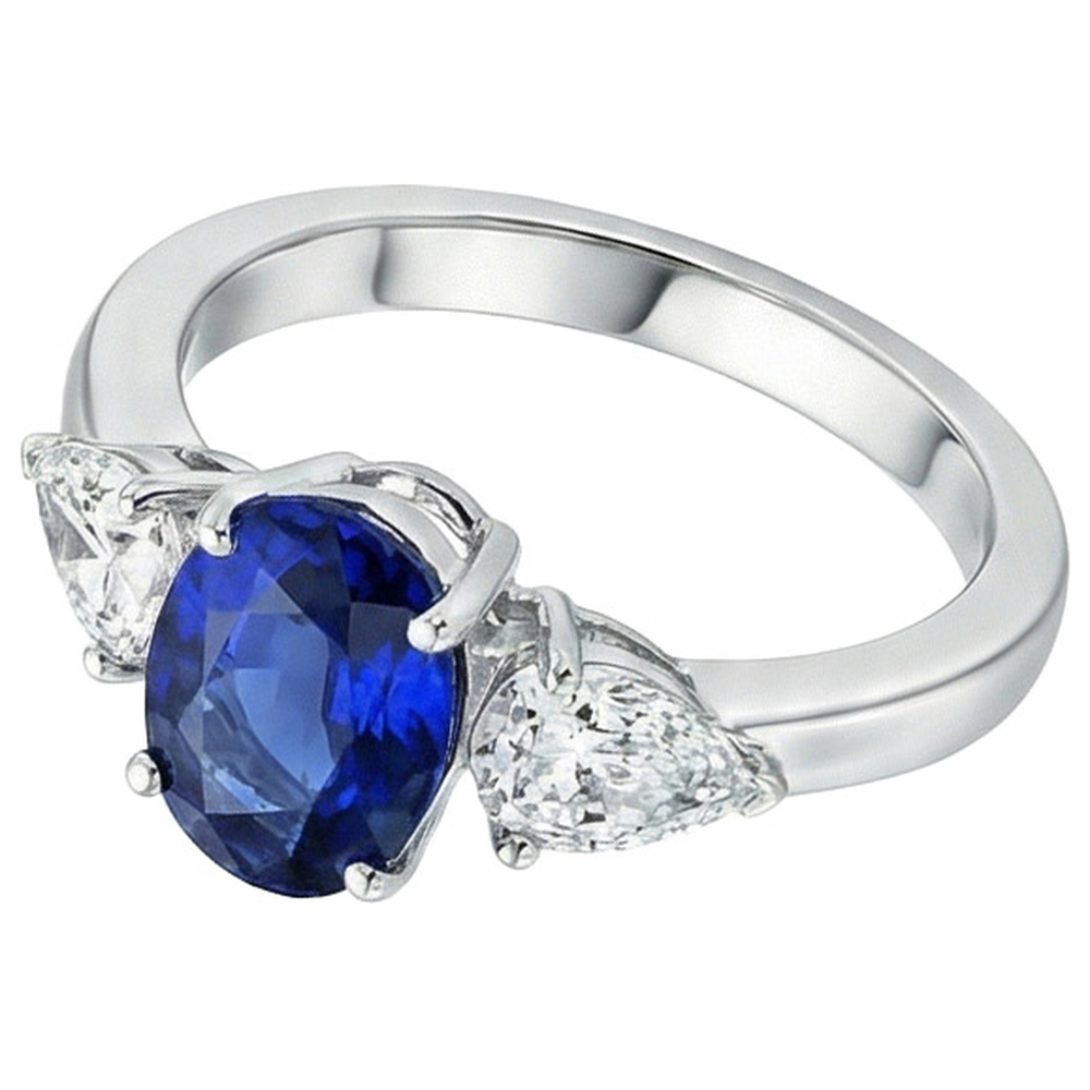 Drei Steine Ring Oval Sri Lanka Saphir & Birne Aus der Erde Abgebauter Natürlicher Diamanten 5,50 Karat