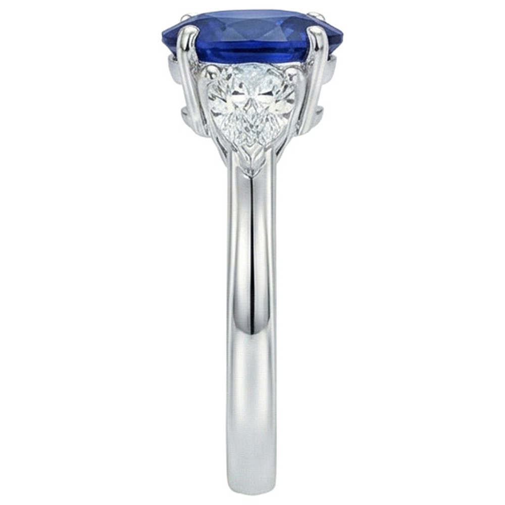 Drei Steine Ring Oval Sri Lanka Saphir & Birne Aus der Erde Abgebauter Natürlicher Diamanten 5,50 Karat