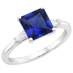 Drei-Steine-Ring Princess Blue Saphir & Baguette Aus der Erde Abgebauter Natürlicher Diamanten 5,25 Karat