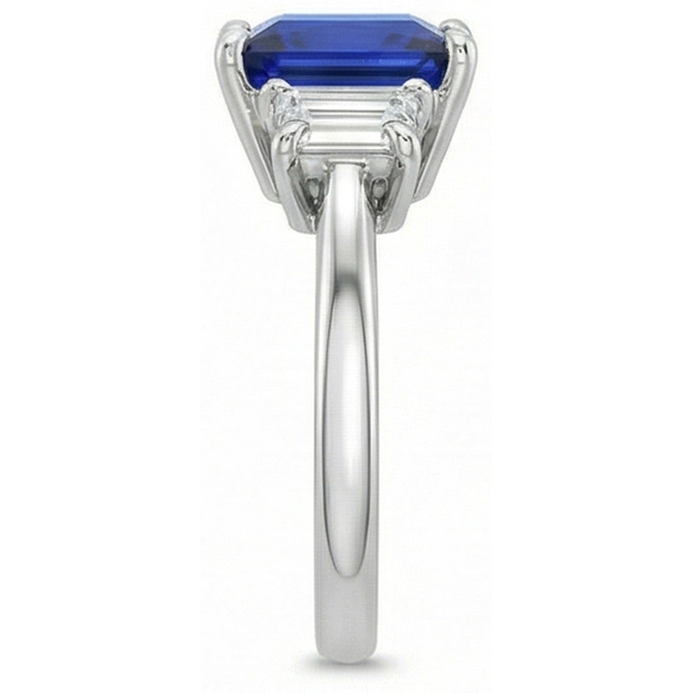 Drei-Steine-Ring Prinzessin Ceylon Saphir und Aus der Erde Abgebauter Natürlicher Diamant 5,25 Karat
