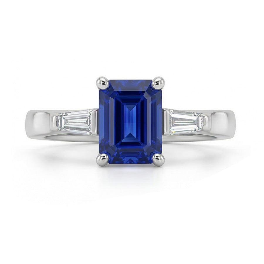 Drei-Steine-Ring Smaragd-Saphir & konische Baguette-Natürlicher Diamant ( nicht im Labor gezüchtet )en 3 Karat