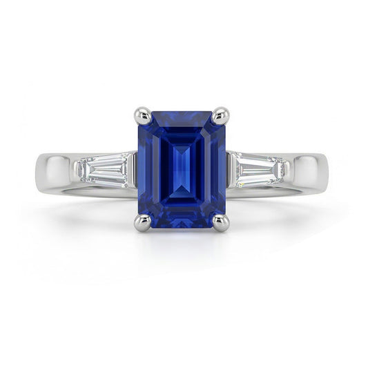 Drei-Steine-Ring Smaragd-Saphir & konische Baguette-Natürlicher Diamant ( nicht im Labor gezüchtet )en 3 Karat