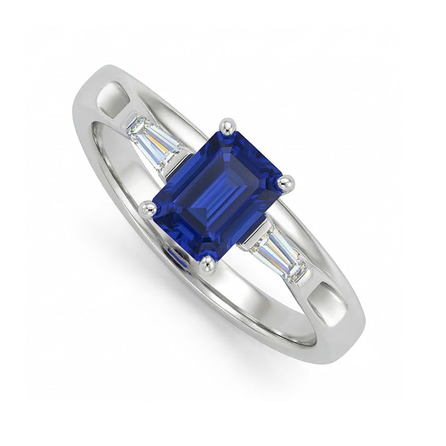 Drei-Steine-Ring Smaragd-Saphir & konische Baguette-Natürlicher Diamant ( nicht im Labor gezüchtet )en 3 Karat