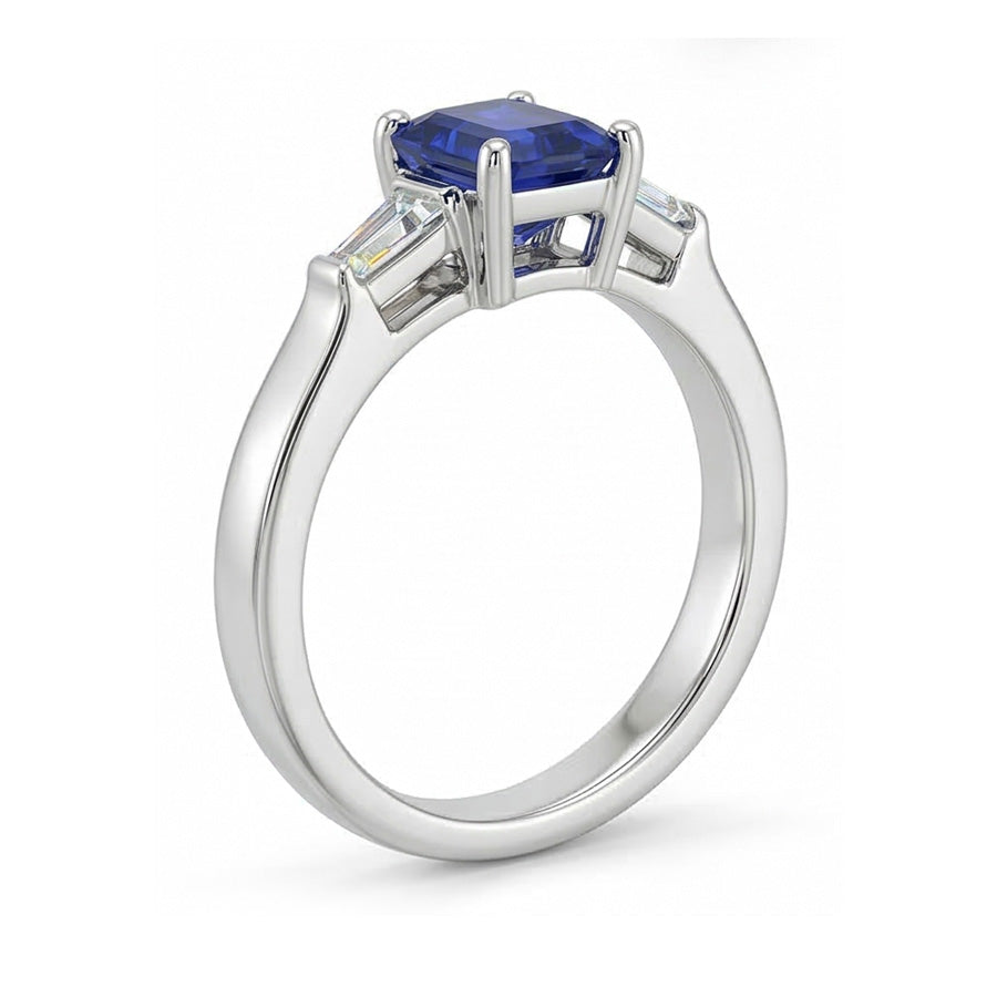 Drei-Steine-Ring Smaragd-Saphir & konische Baguette-Natürlicher Diamant ( nicht im Labor gezüchtet )en 3 Karat