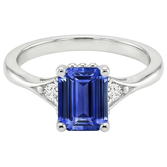 Drei-Steine-Ring Smaragd Sri Lanka Saphir & Aus der Erde Abgebauter Natürlicher Diamant 3,50 Karat