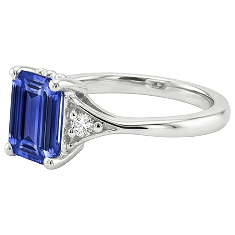 Drei-Steine-Ring Smaragd Sri Lanka Saphir & Aus der Erde Abgebauter Natürlicher Diamant 3,50 Karat