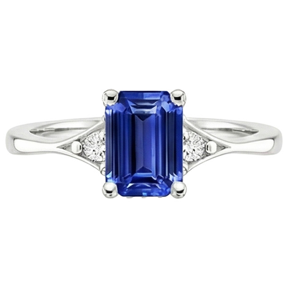 Drei-Steine-Ring Smaragd Sri Lanka Saphir & Aus der Erde Abgebauter Natürlicher Diamant 3,50 Karat