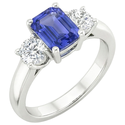 Drei Steine Ring Smaragd Sri Lanka Saphir & Aus der Erde Abgebauter Natürlicher Diamanten 3,50 Karat