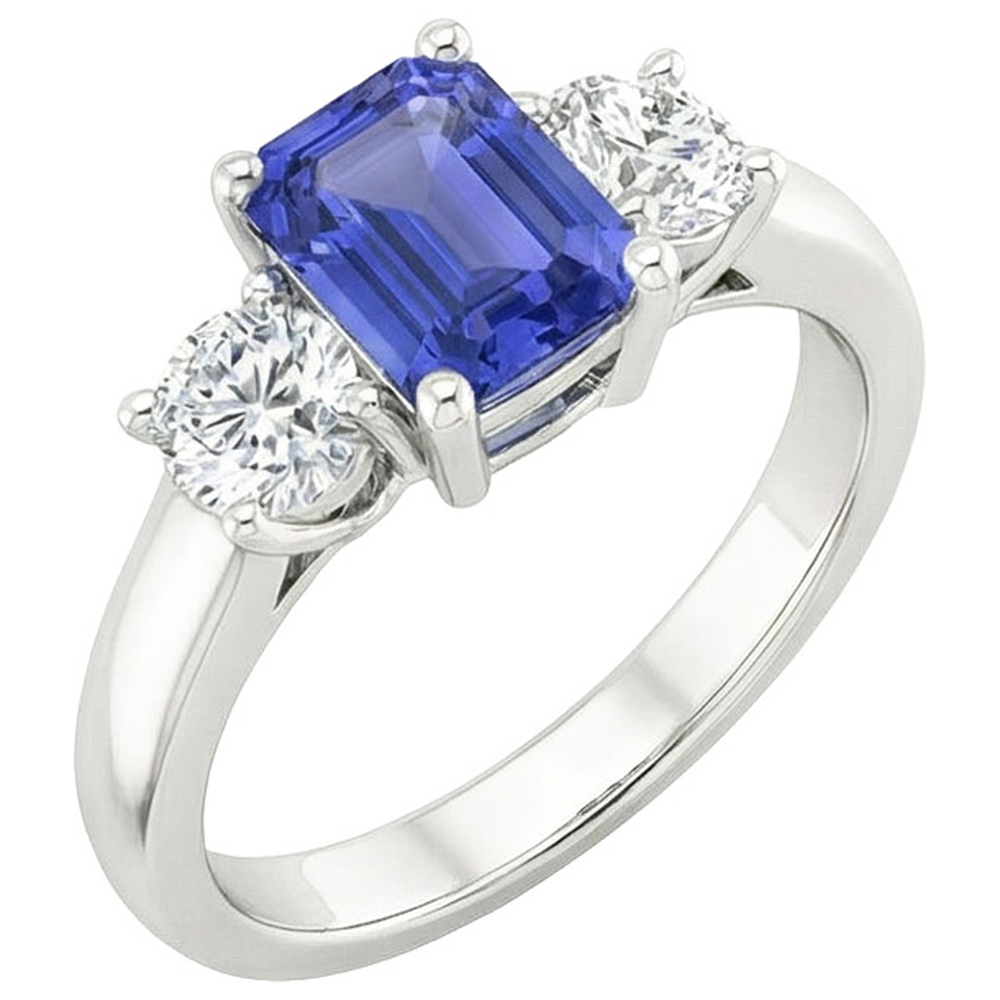 Drei Steine Ring Smaragd Sri Lanka Saphir & Aus der Erde Abgebauter Natürlicher Diamanten 3,50 Karat