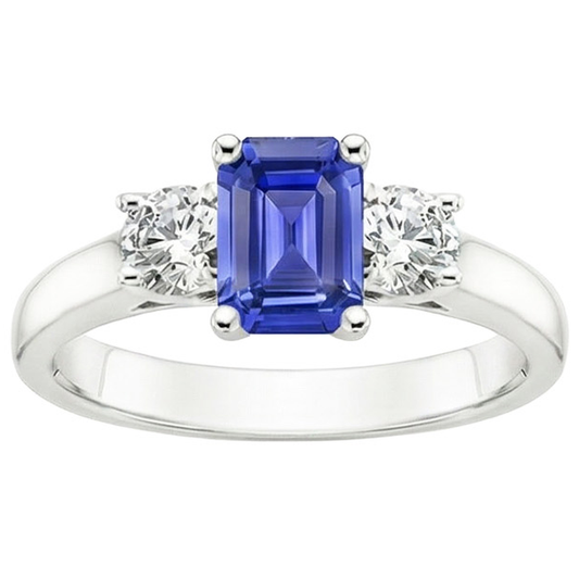 Drei Steine Ring Smaragd Sri Lanka Saphir & Aus der Erde Abgebauter Natürlicher Diamanten 3,50 Karat