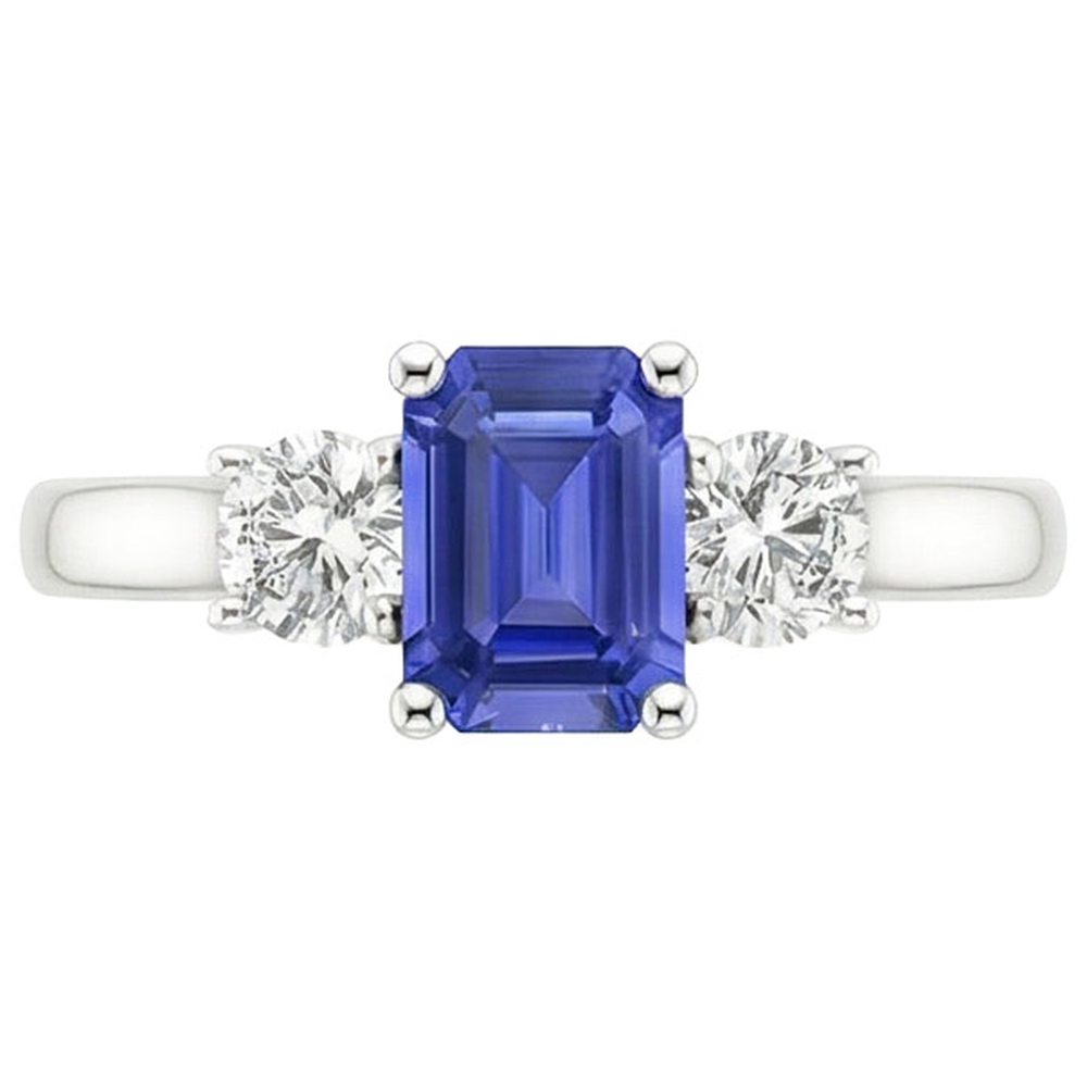 Drei Steine Ring Smaragd Sri Lanka Saphir & Aus der Erde Abgebauter Natürlicher Diamanten 3,50 Karat