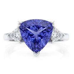 Drei-Steine-Ring Trilliant Cut Blauer Aus der Erde Abgebauter Natürlicher Diamant Edelstein 6.5 Karat WG 14K
