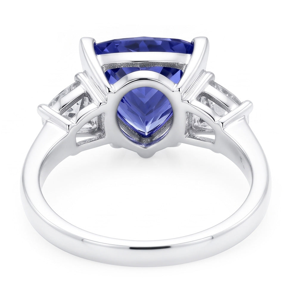 Drei-Steine-Ring Trilliant Cut Blauer Aus der Erde Abgebauter Natürlicher Diamant Edelstein 6.5 Karat WG 14K
