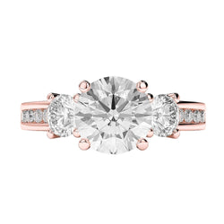 Drei Steine Stil 3,50 Karat Echt Diamanten Verlobungsring Rose 14K
