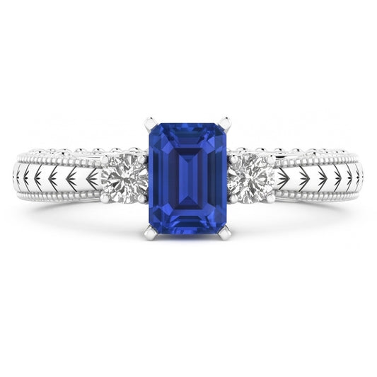 Drei Steine im antiken Stil Smaragd Sri Lanka Saphir Ring 1,75 Karat
