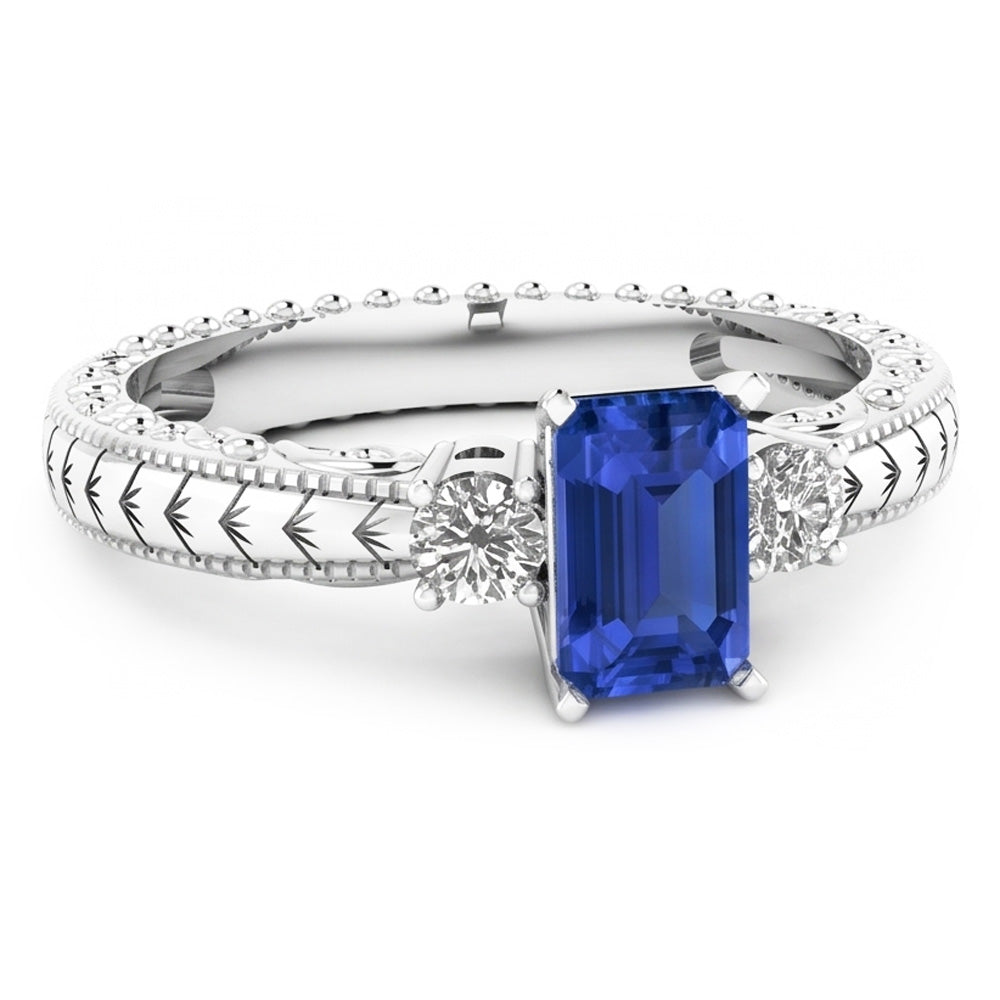 Drei Steine im antiken Stil Smaragd Sri Lanka Saphir Ring 1,75 Karat