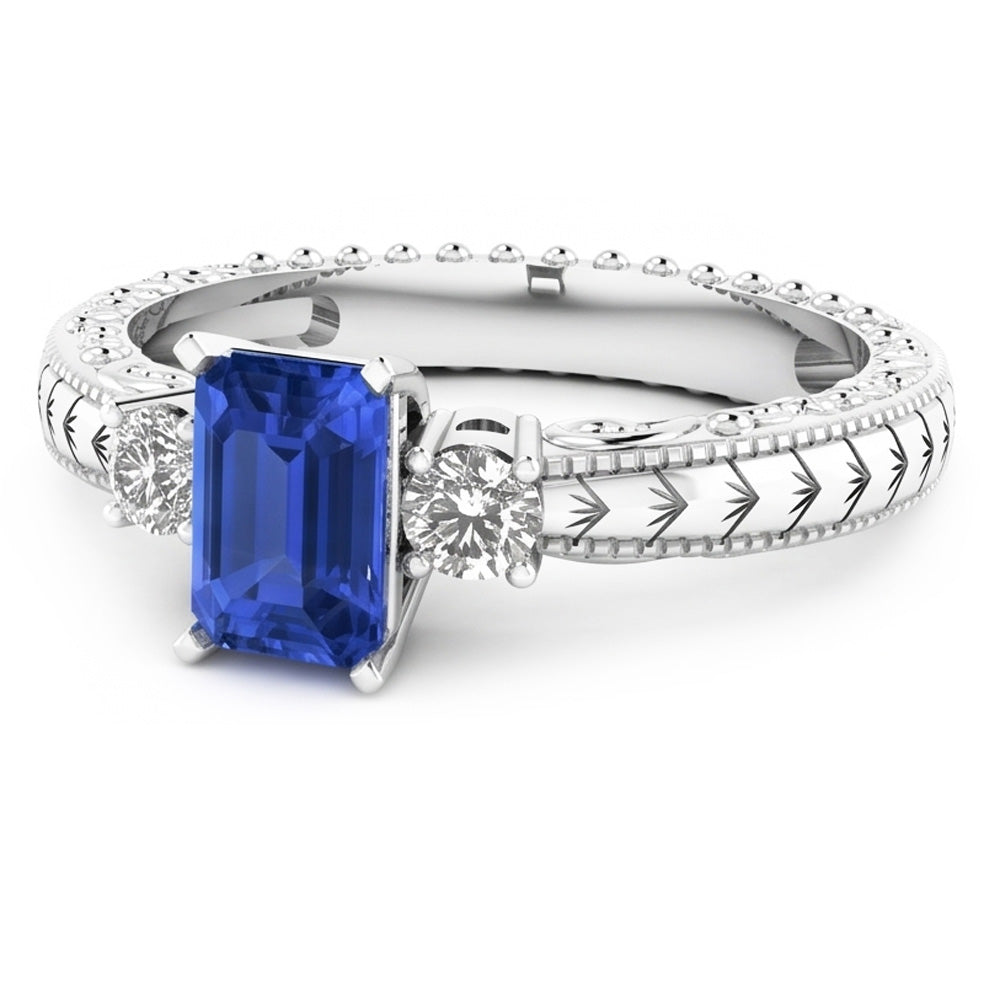 Drei Steine im antiken Stil Smaragd Sri Lanka Saphir Ring 1,75 Karat