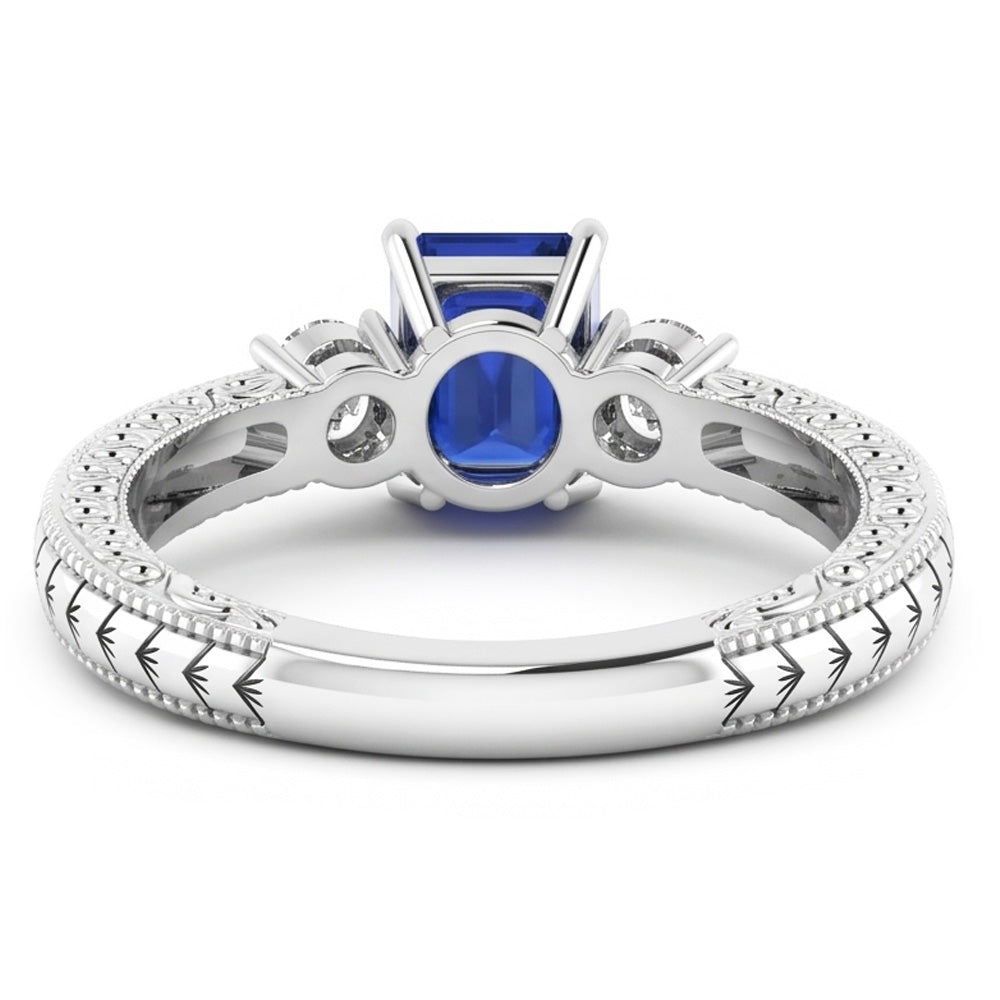 Drei Steine im antiken Stil Smaragd Sri Lanka Saphir Ring 1,75 Karat
