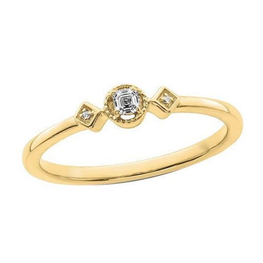 Drei Steine rund & Asscher Echt Diamant Ehering Gold 0.75 Karat