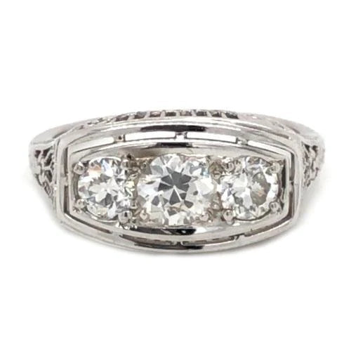 Drei Steine runder Echt Diamantring Alteuropäischer 2,50 Karat Goldschmuck