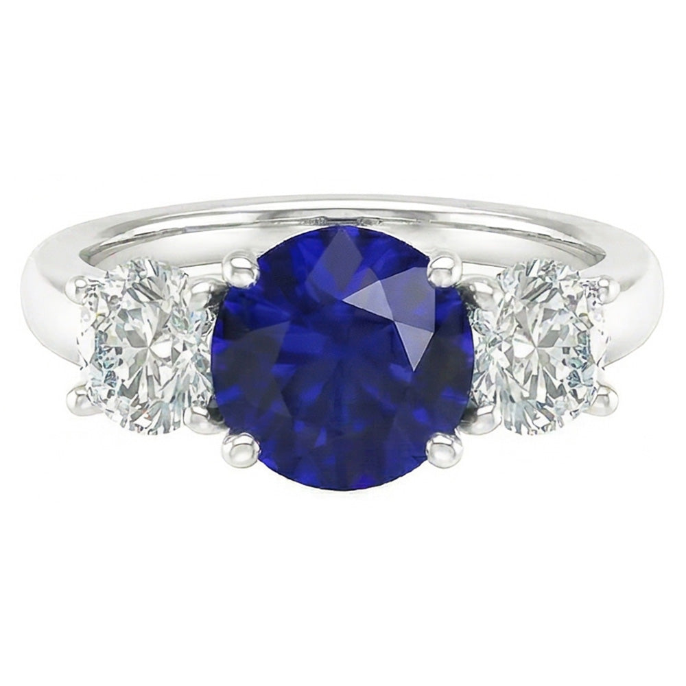 Drei Steine runder blauer Saphirring & runde Natürlicher Diamant ( nicht im Labor gezüchtet )en 2,50 Karat