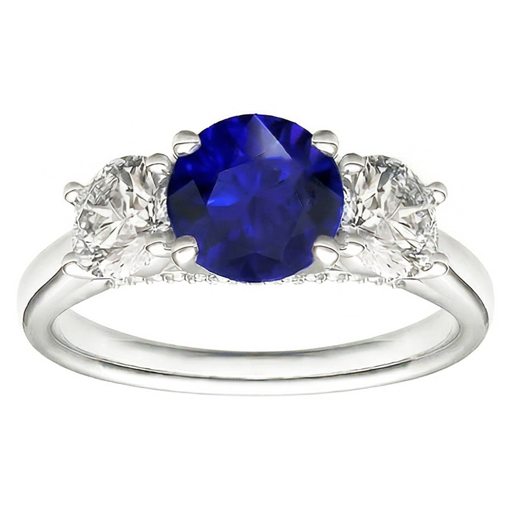 Drei Steine runder blauer Saphirring & runde Natürlicher Diamant ( nicht im Labor gezüchtet )en 2,50 Karat