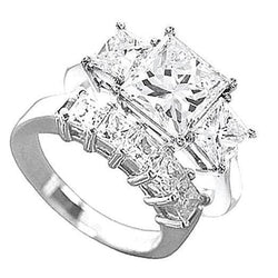 Drei-Steine 2.5 Karat Prinzessin Schliff Echt Aus der Erde Abgebauter Natürlicher Diamant Weißgold 14K Verlobungsring Set