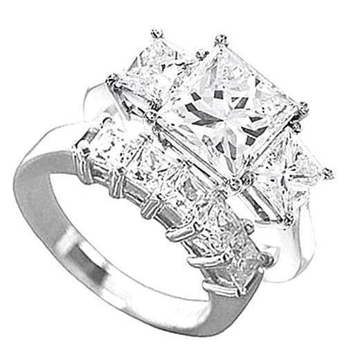 Drei-Steine 2.5 Karat Prinzessin Schliff Echt Aus der Erde Abgebauter Natürlicher Diamant Weißgold 14K Verlobungsring Set