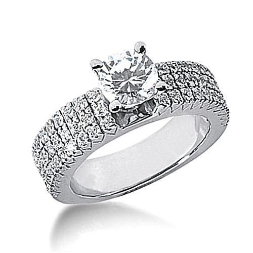 Dreireihiger Echt Aus der Erde Abgebauter Natürlicher Diamant-Verlobungsring mit Akzenten 2.00 Karat Weißgold 14K