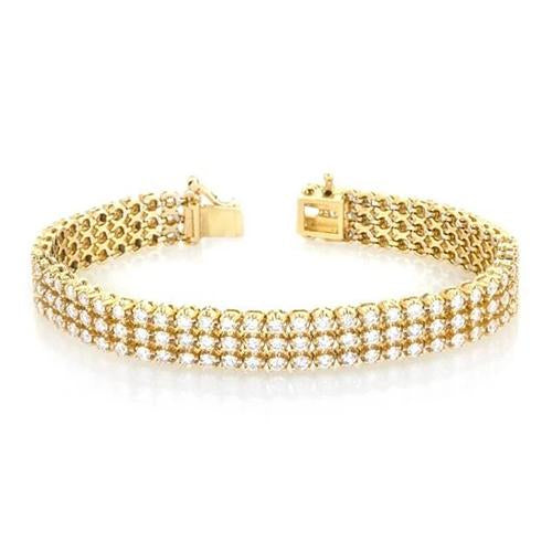 Dreireihiges, rundes Brillantschliff-Armband mit 8 Karat Echt Diamanten in Gelbgold