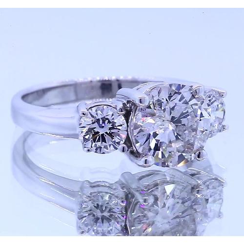 Dreistein-Echt Diamant runder Verlobungsring Krappenset 2,50 Karat