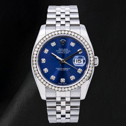 Rolex 16200 Datejust 36 mm Edelstahl-Uhr mit blauem Diamantzifferblatt