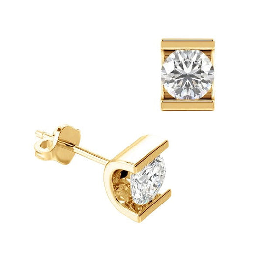 Echt 2 Karat Diamant Ohrstecker Kanalset Rund Schliff Gelb Gold 14K Schmuck