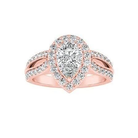 Echt 3.20 Karat Solitär mit Akzentdiamanten Halo-Ring Roségold 14K