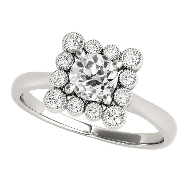 Echt Altschliff Diamant Halo Ring Lünette Krappen Set Milgrain Schmuck 3.25 Karat