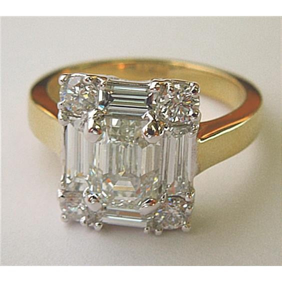 Echt Aus der Erde Abgebauter Natürlicher Diamant-Frauen-Verlobungsring Smaragdschliff 3,11 Karat zweifarbig