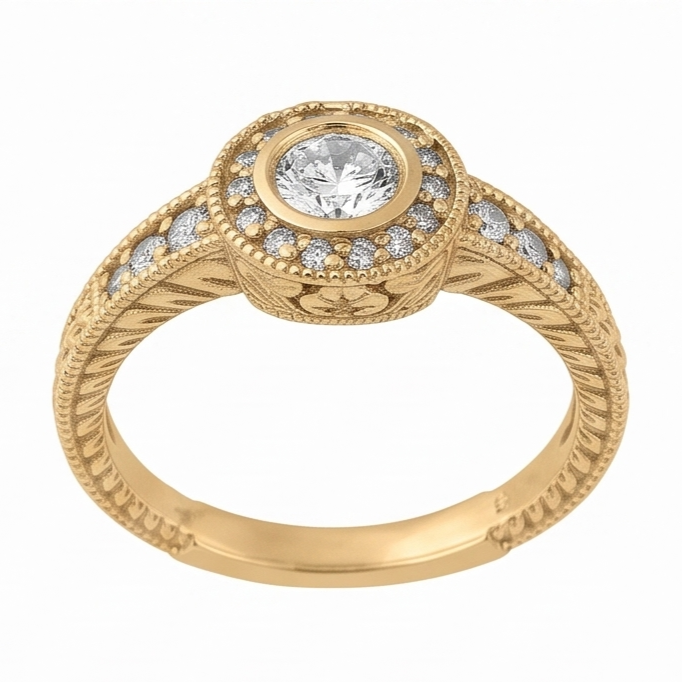 Echt Aus der Erde Abgebauter Natürlicher Diamant-Jubiläum 0.80 Karat Fancy Ring Lünettenfassung Schmuck Gelbgold 14K