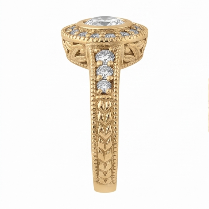 Echt Aus der Erde Abgebauter Natürlicher Diamant-Jubiläum 0.80 Karat Fancy Ring Lünettenfassung Schmuck Gelbgold 14K