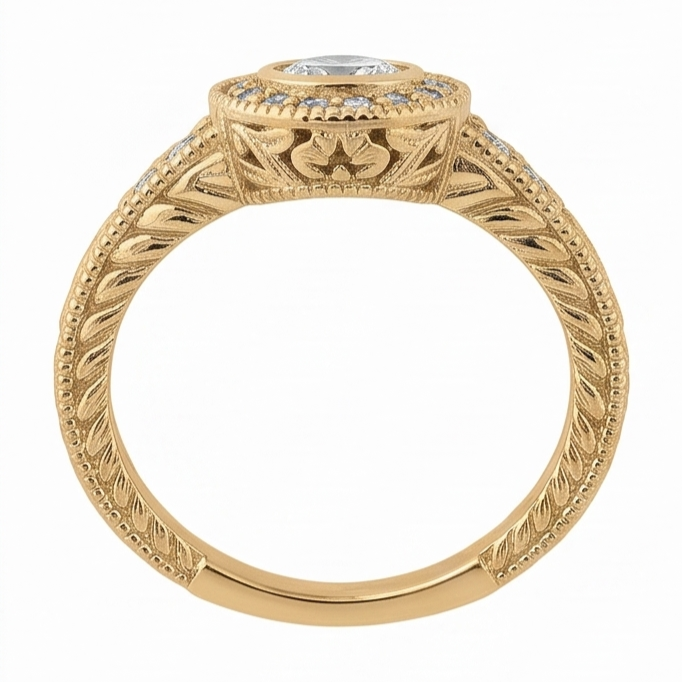 Echt Aus der Erde Abgebauter Natürlicher Diamant-Jubiläum 0.80 Karat Fancy Ring Lünettenfassung Schmuck Gelbgold 14K
