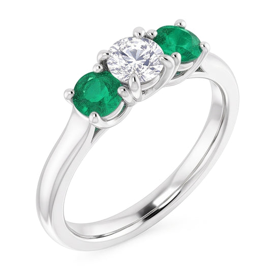 Echt Aus der Erde Abgebauter Natürlicher Diamant Smaragdring mit drei Steinen 2,40 Karat Weißgold 14K