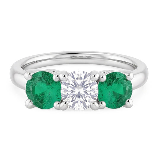 Echt Aus der Erde Abgebauter Natürlicher Diamant Smaragdring mit drei Steinen 2,40 Karat Weißgold 14K