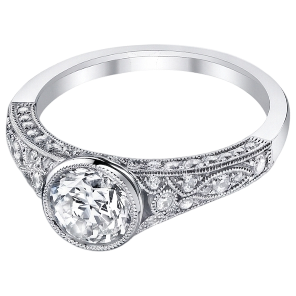Echt Aus der Erde Abgebauter Natürlicher Diamant-Verlobungsring Antik-Stil 2.90 Karat Weißgold Lünette Satz
