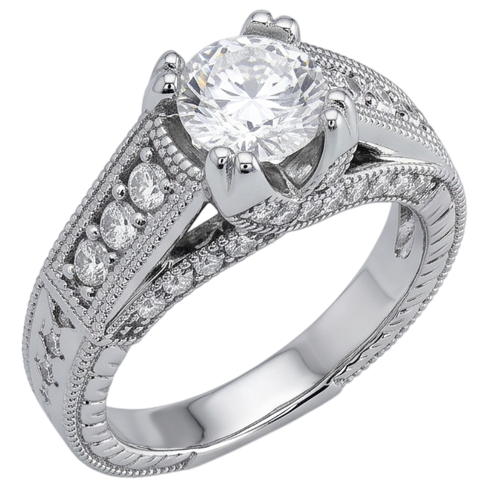 Echt Aus der Erde Abgebauter Natürlicher Diamant Verlobungsring Antik-Stil Gespaltener Schaft 1,38 Karat Weißgold 14K