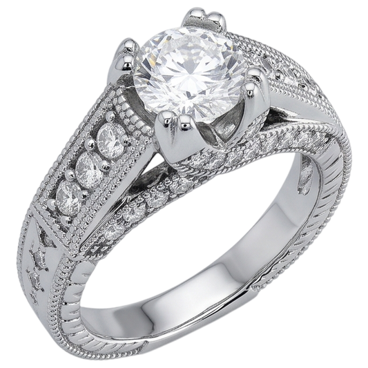 Echt Aus der Erde Abgebauter Natürlicher Diamant Verlobungsring Antik-Stil Gespaltener Schaft 1,38 Karat Weißgold 14K