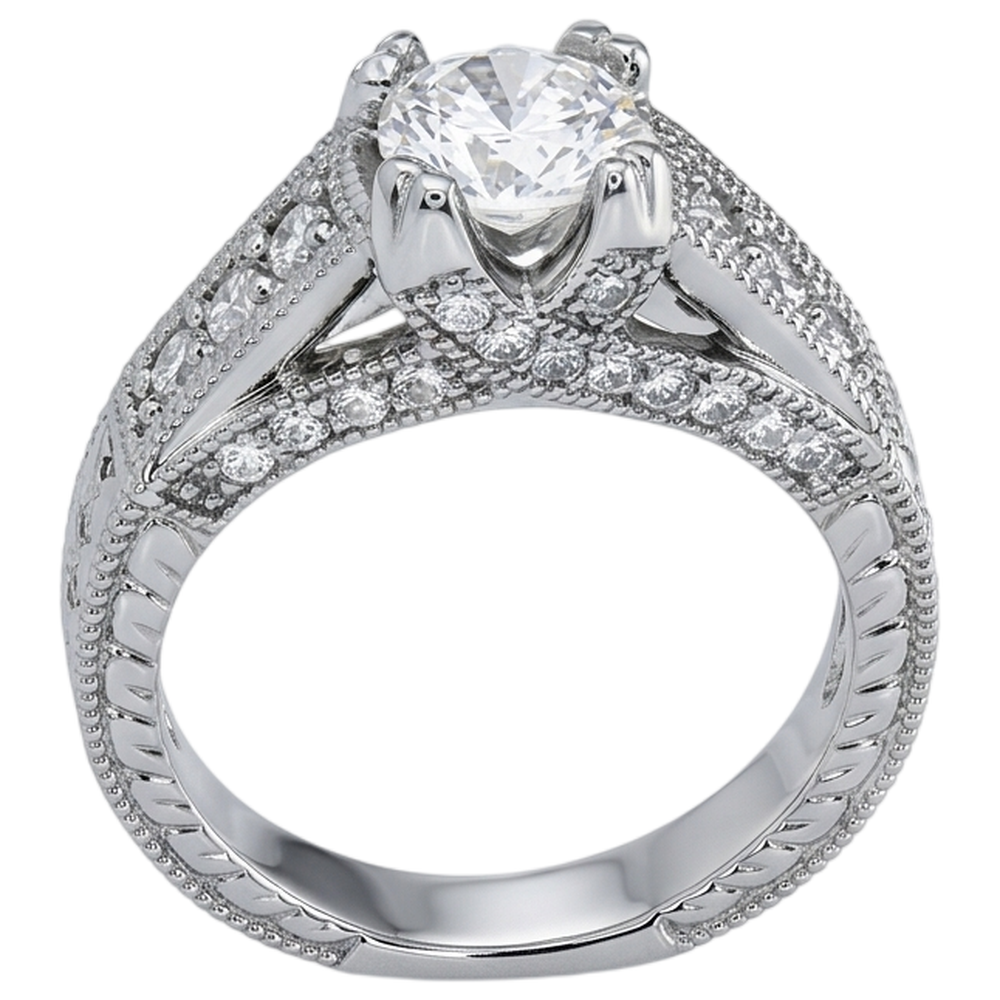 Echt Aus der Erde Abgebauter Natürlicher Diamant Verlobungsring Antik-Stil Gespaltener Schaft 1,38 Karat Weißgold 14K