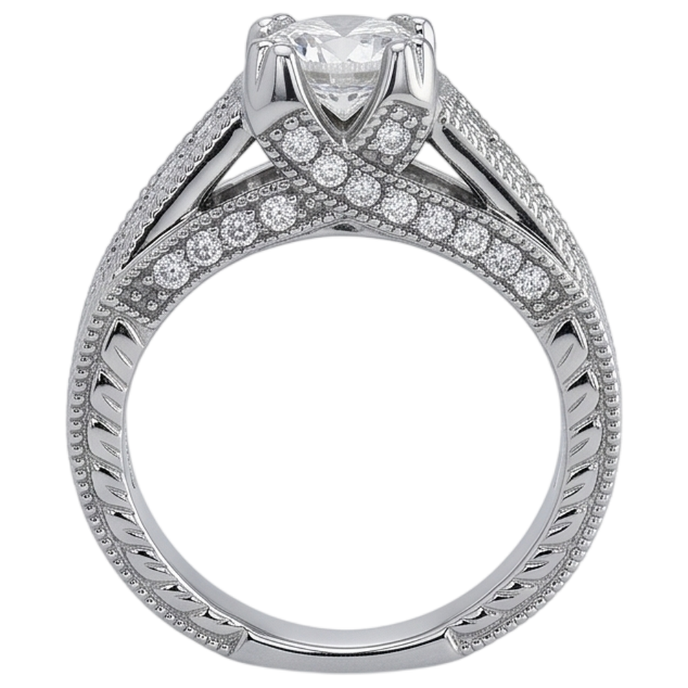 Echt Aus der Erde Abgebauter Natürlicher Diamant Verlobungsring Antik-Stil Gespaltener Schaft 1,38 Karat Weißgold 14K