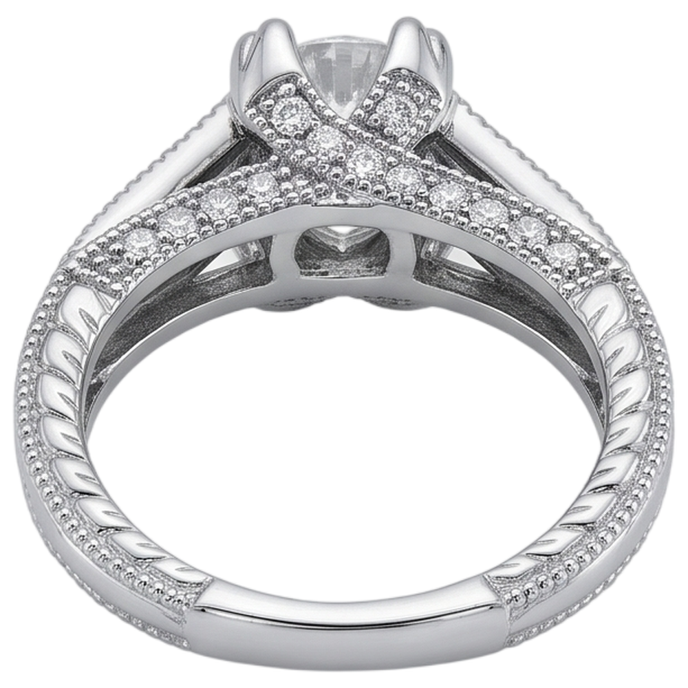 Echt Aus der Erde Abgebauter Natürlicher Diamant Verlobungsring Antik-Stil Gespaltener Schaft 1,38 Karat Weißgold 14K