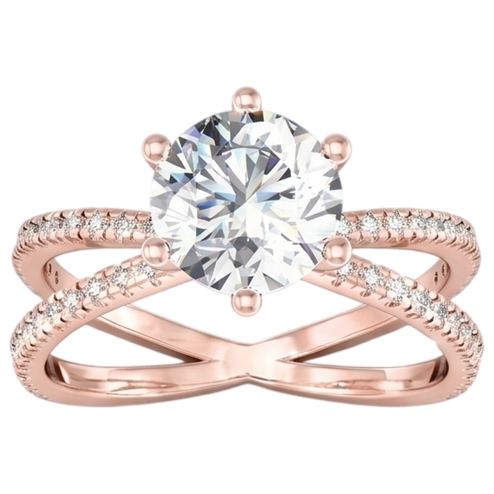 Echt Aus der Erde Abgebauter Natürlicher Diamant-Verlobungsring Gedrehter gespaltener Schaft 1.50 Karat Roségold 14K