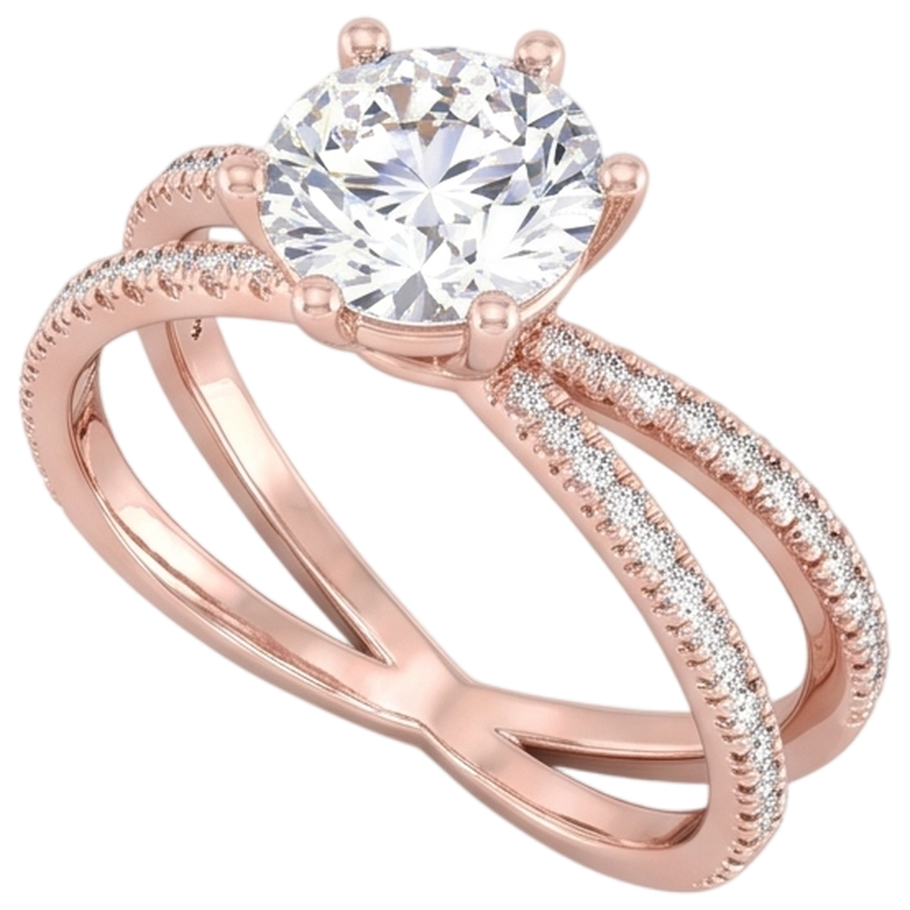 Echt Aus der Erde Abgebauter Natürlicher Diamant-Verlobungsring Gedrehter gespaltener Schaft 1.50 Karat Roségold 14K