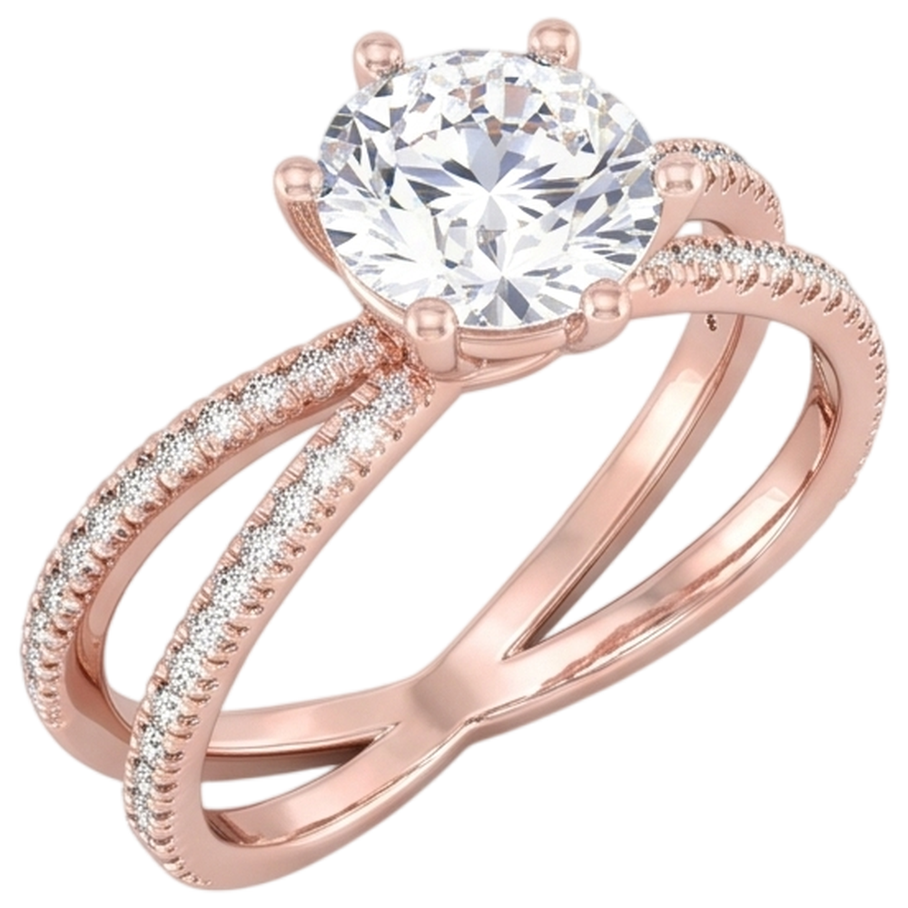 Echt Aus der Erde Abgebauter Natürlicher Diamant-Verlobungsring Gedrehter gespaltener Schaft 1.50 Karat Roségold 14K